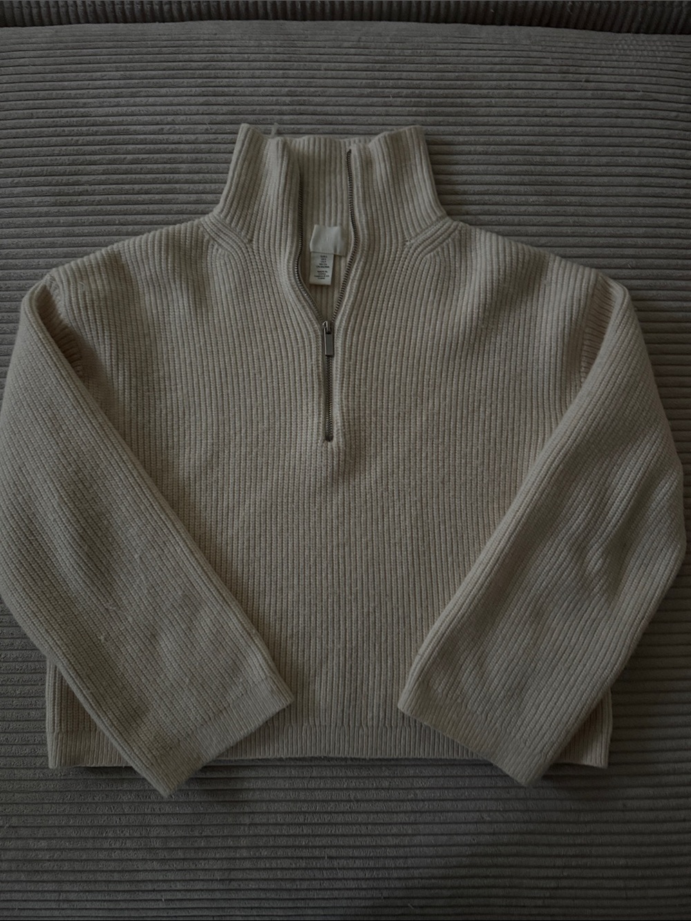 H&M Women's Ribbed Half-Zip Sweater - Beige